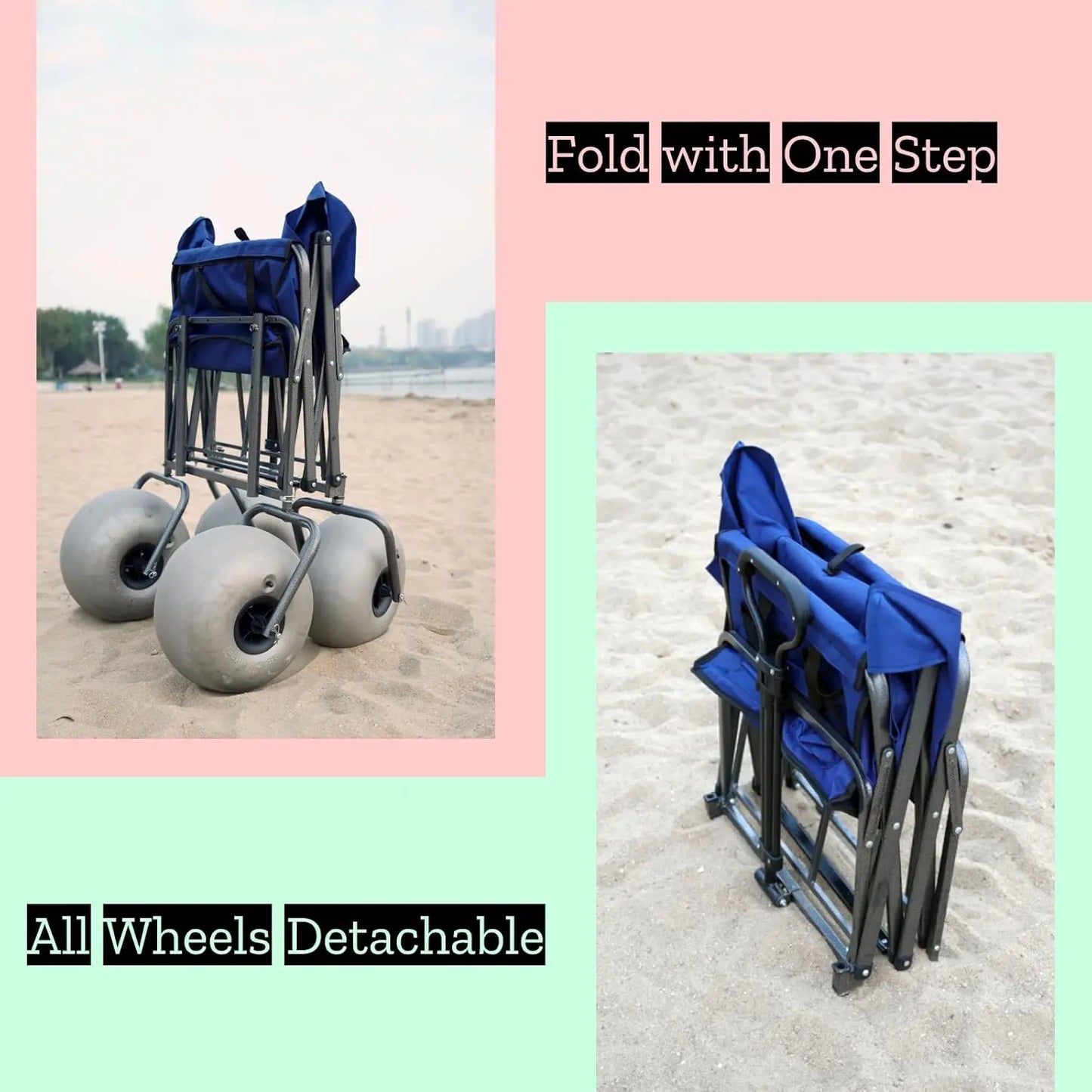 XMSJ Beach Cart Balloon Wheels Collapsible Wagon Pump