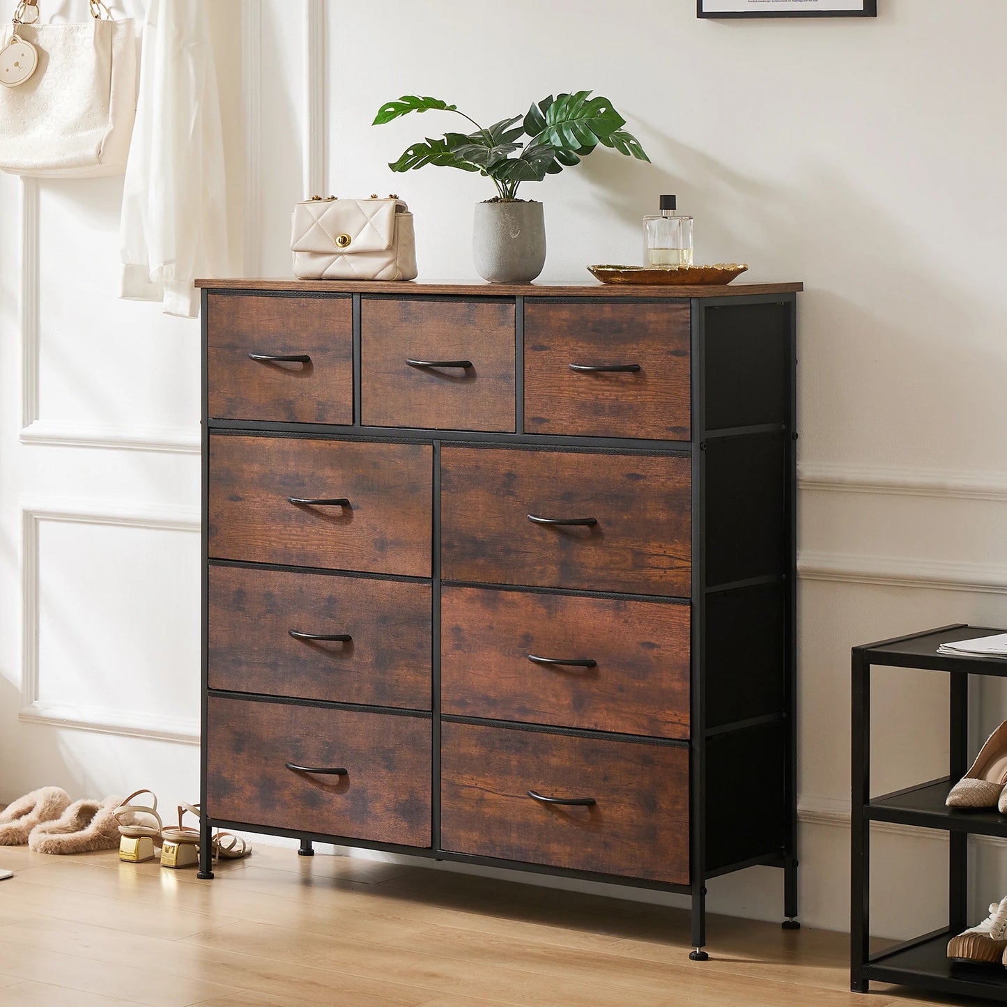 JHK Dresser With Nine Fabric Storage Drawers Wardrobe Organizer