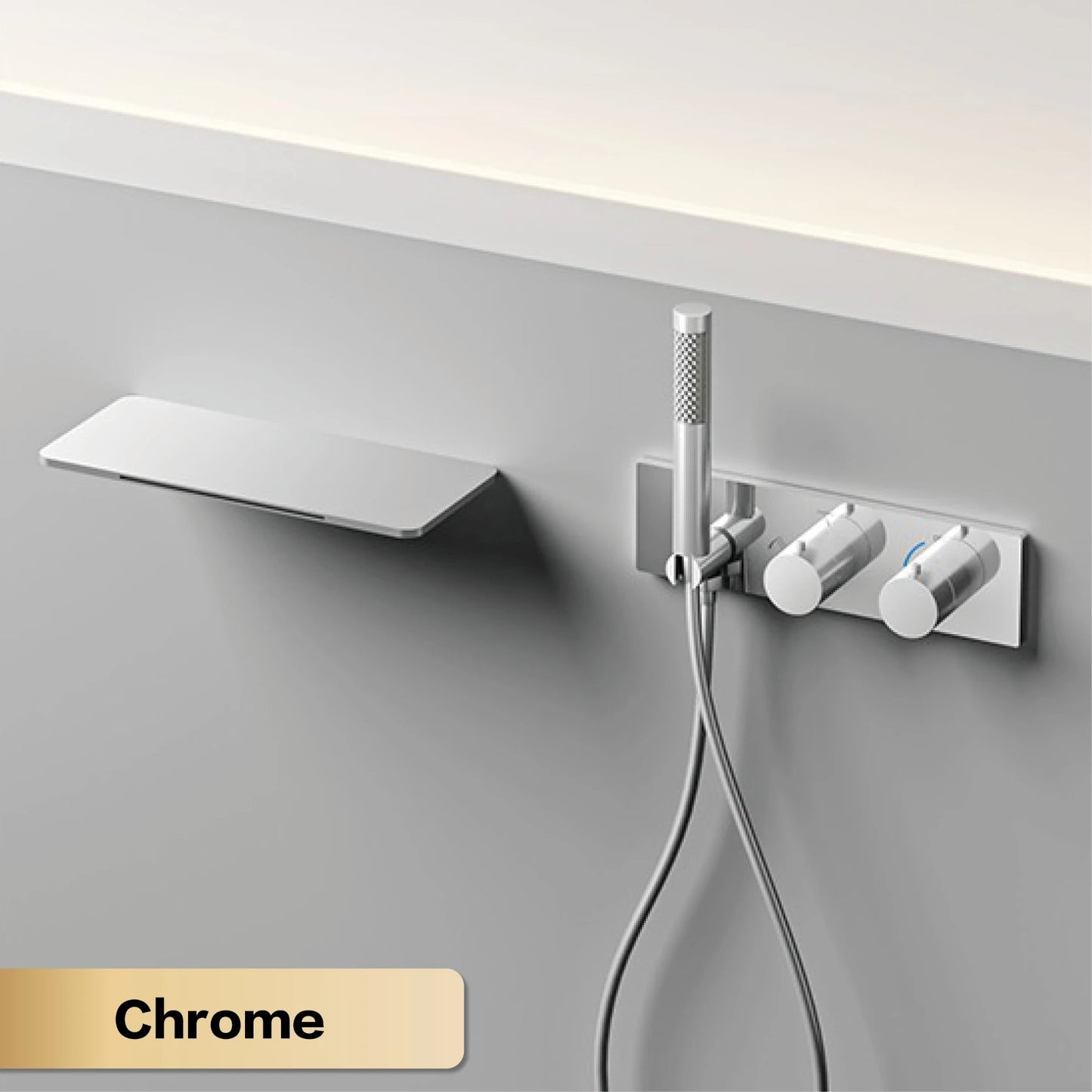 Light luxury brass thermostatic Gun gray bathroom faucet Wall-mounted design Double handle  Cold & Hot dual-control bathtub Tap