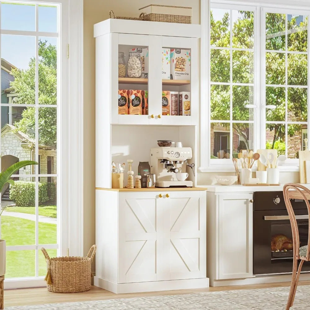 Zhuxiang Farmhouse Pantry Cabinet With Glass Doors