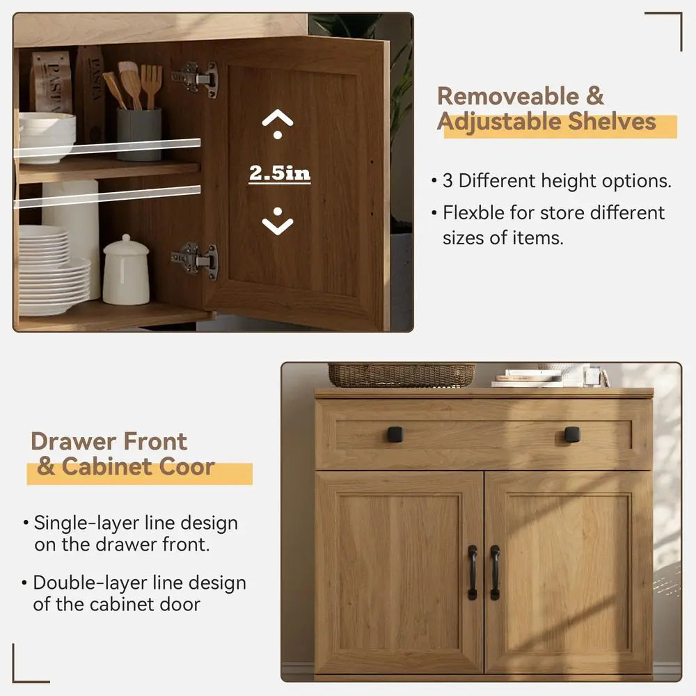 Modern 3-In-1 Buffet Cabinet With Doors And Drawers Coffee Bar