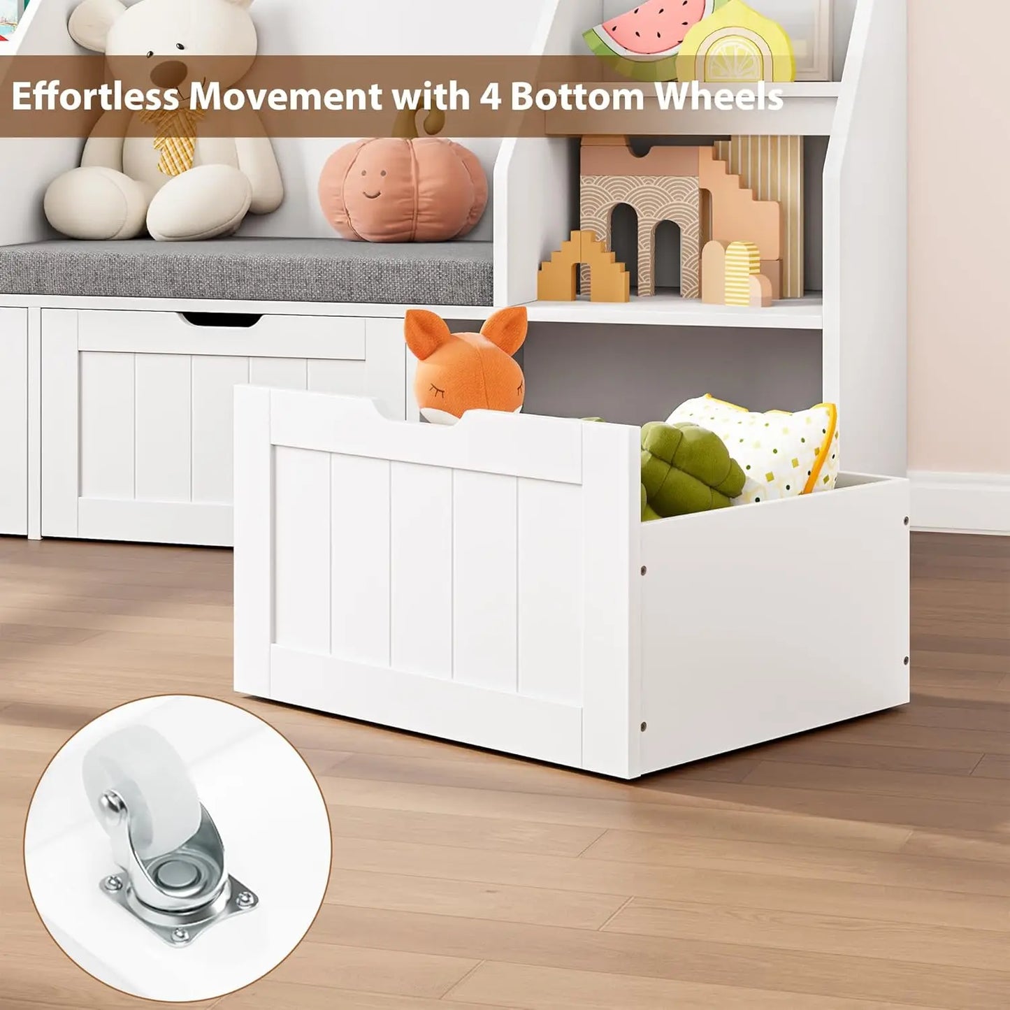 55.1’’ Kids Bookshelf with Reading Nook, Toy Storage Organizer with Seat Cushion and 3 Movable Drawers, Kids Reading Nook Toy