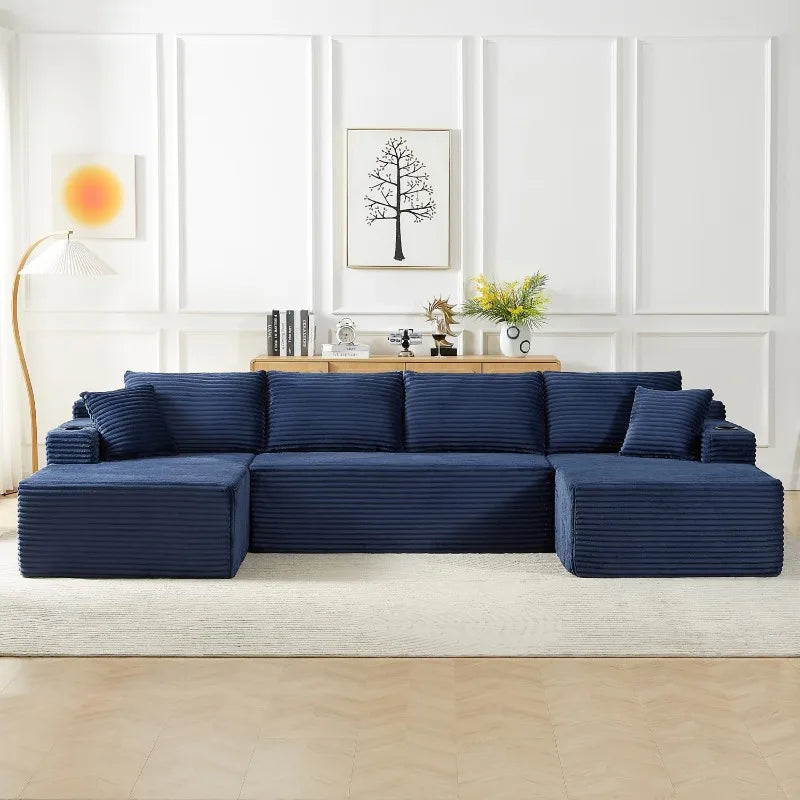 U Shaped Modular Sleeper Sofa Storage Pockets And Cup Holders