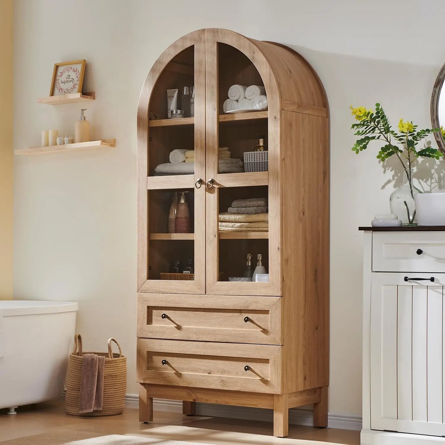 ANGDUO Arched Bathroom Cabinet 4 Tier With 2 Drawers