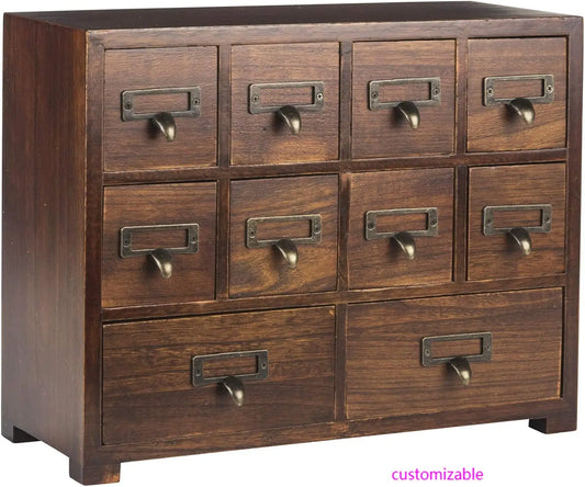 Traditional Card Catalog Solid Wood Small Chinese Medicine Small Curio Cabinet l Vintage Retro Look Tea Storage Organizer