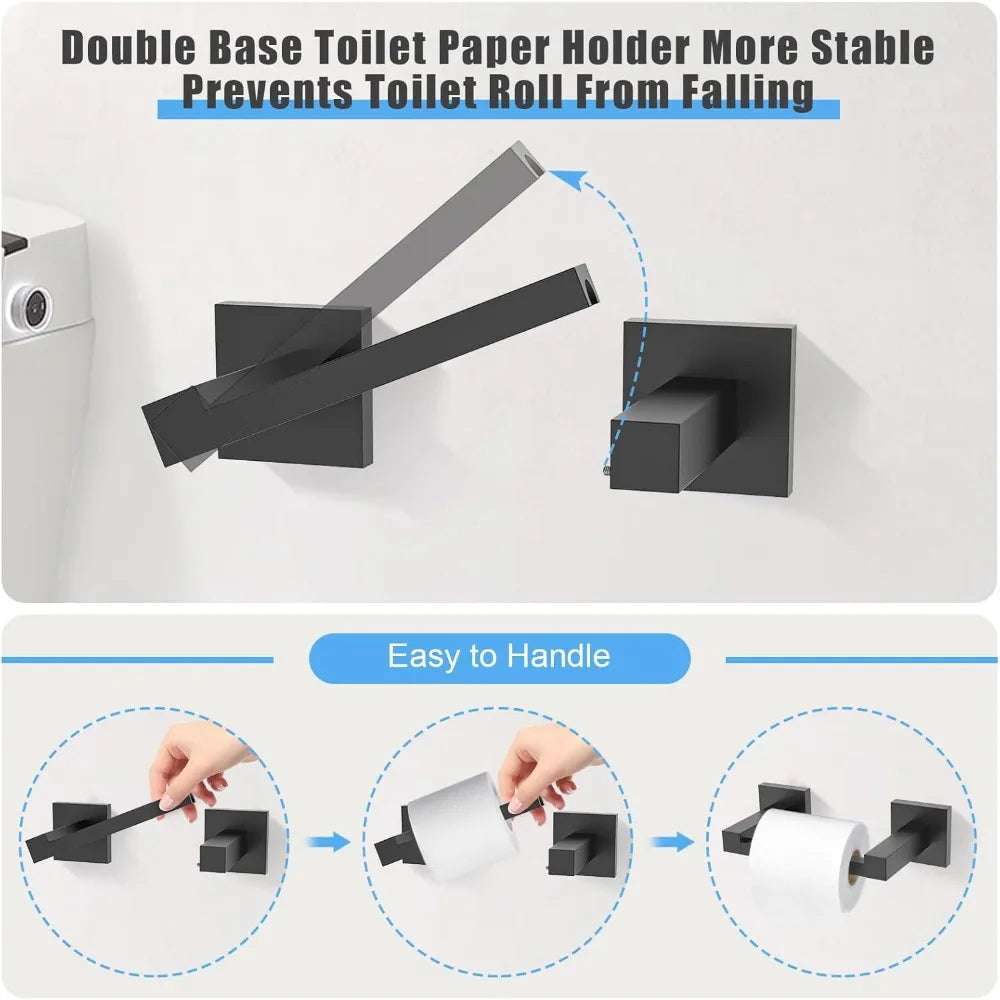 RBXC Matte Black Bath Hardware Set With Towel Bar Holder