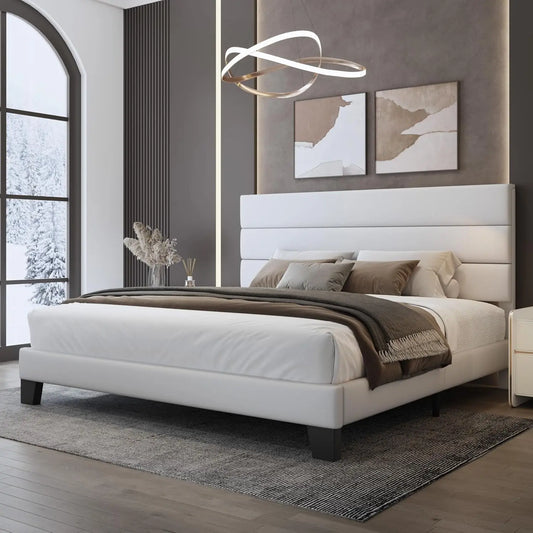 Huanzhuang Velvet Headboard Platform Bed Frame With Slats