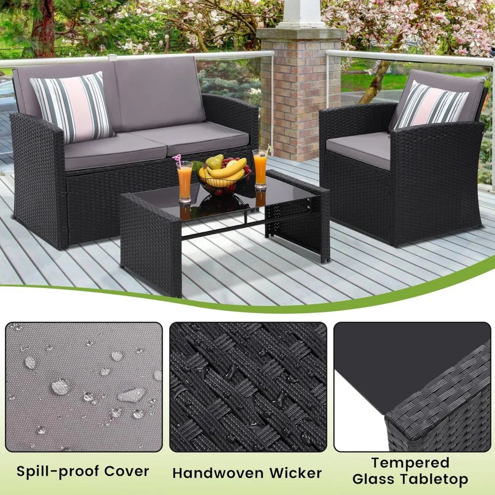 RBXCH Outdoor Patio Conversation Set Wicker Furniture