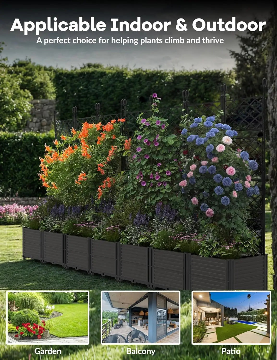 TWISTER.CK Plastic Planter Box With Trellis For Raised Garden Bed
