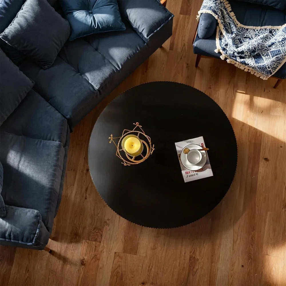 RBXC Round Fluted Drum Coffee Table For Living Room