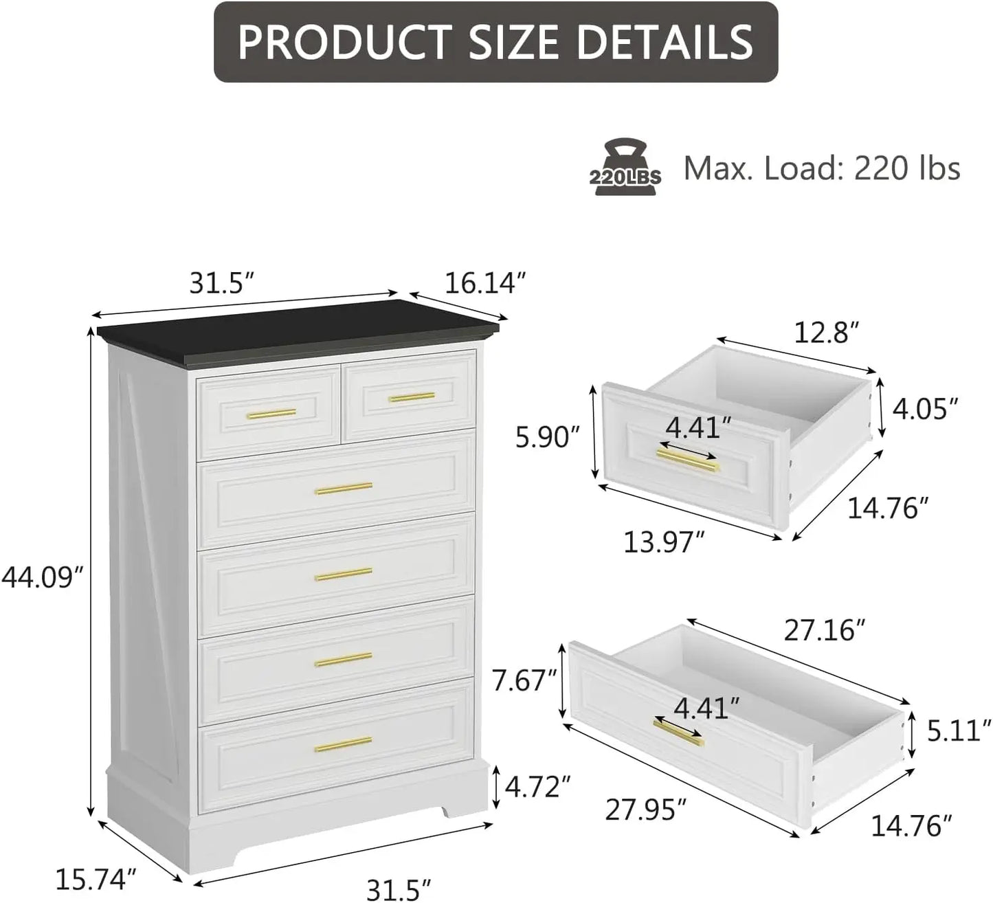 Hign-concerned Chemical White Six Drawer Dresser Farmhouse