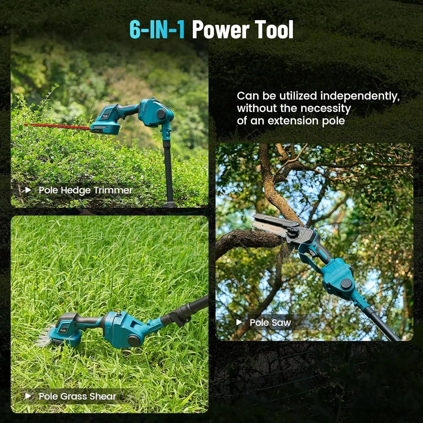 Seesii Cordless Pole Saw Electric Mini Chainsaw Hedge Trimmer Grass Shears