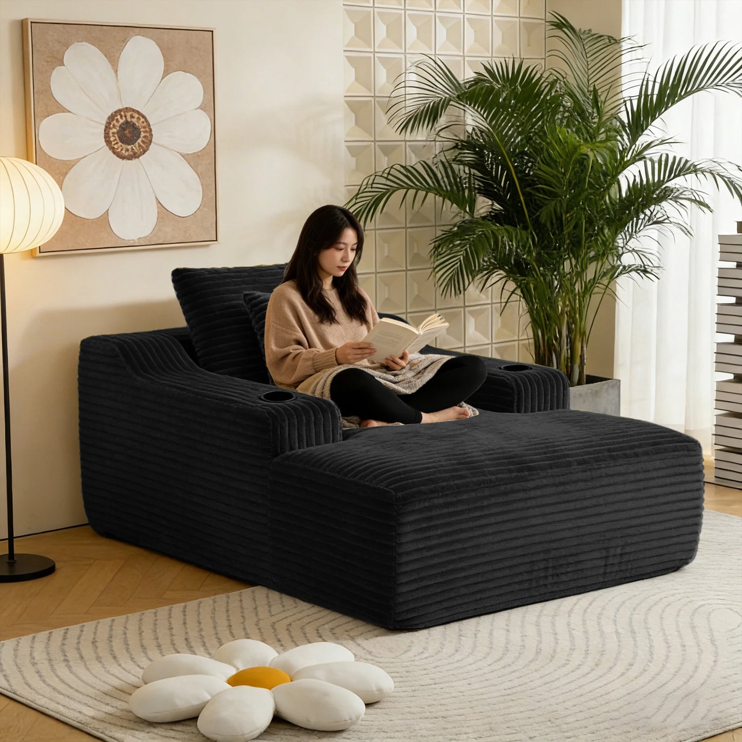 Corduroy Chaise Lounge Chair Sofa Bed Indoor Living Room