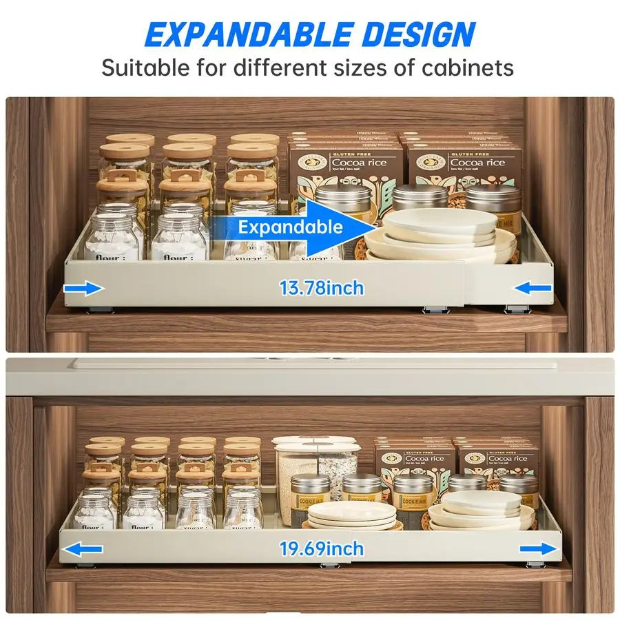 Expandable Pull Out Cabinet Organizer Metal Shelf With Nano Adhesive
