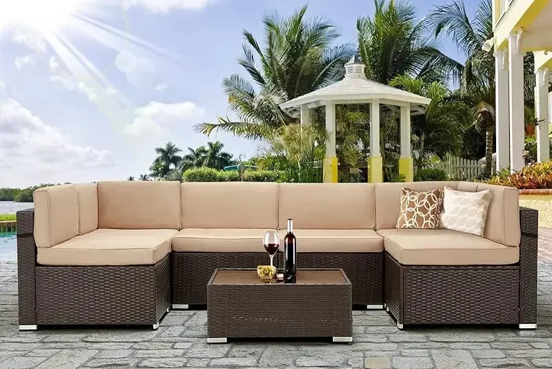 Yujingxi 7 Piece Patio Rattan Wicker Outdoor Sectional Set