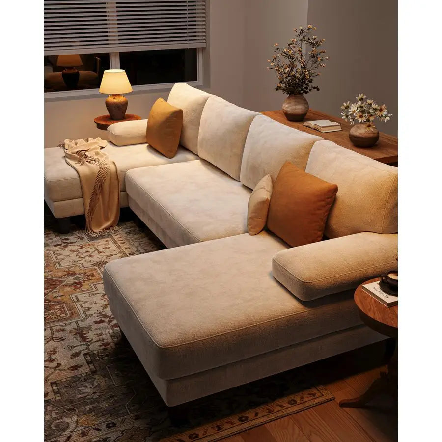 MBVM UShaped Sectional Sofa Modern Chenille Double Chaise