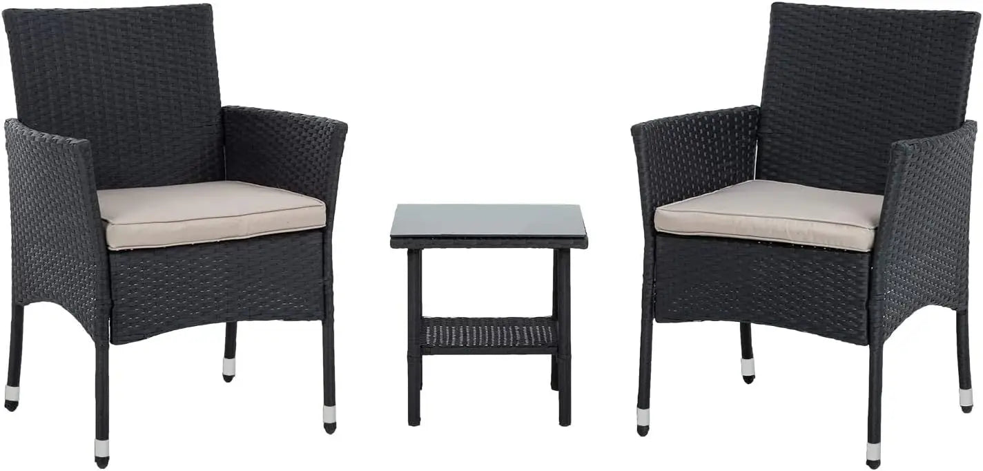 3 Piece Outdoor Rattan Bistro Set Weather Resistant For Patio