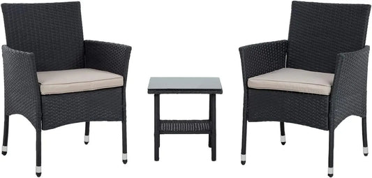 3 Piece Outdoor Rattan Bistro Set Weather Resistant For Patio