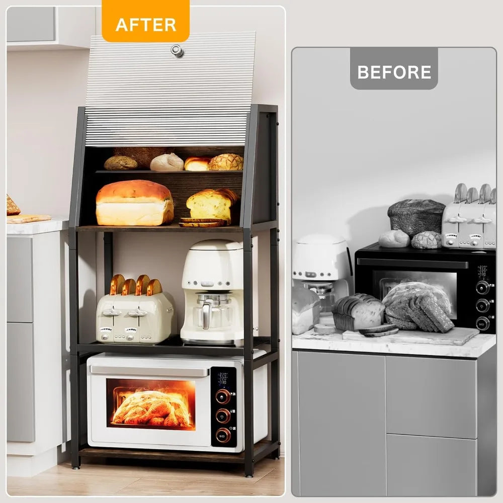 RBXC 2 In 1 Bread Box Baker Rack For Kitchen Organizers