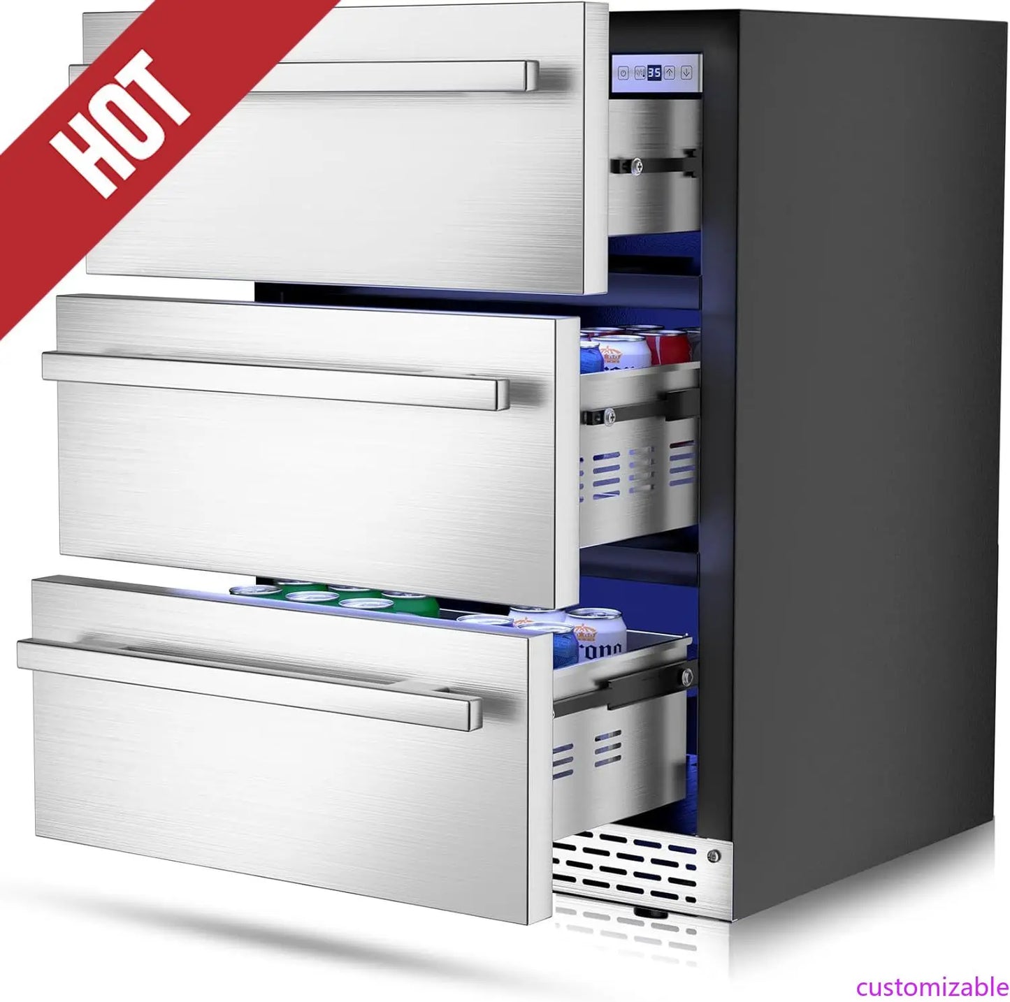 XMSJ 3 Drawer Outdoor Beverage Refrigerator 108 Can Cooler