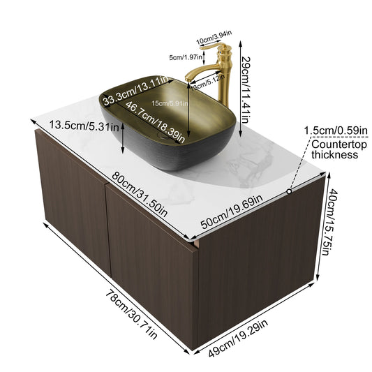 Hign-concerned Modern Floating Bathroom Vanity Sink Combo Wall Cabinet MarbleTop