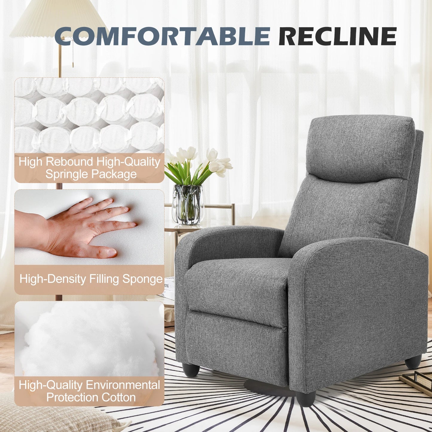 JHK Recliner Chair Massage Sofa Fabric Modern Living Room