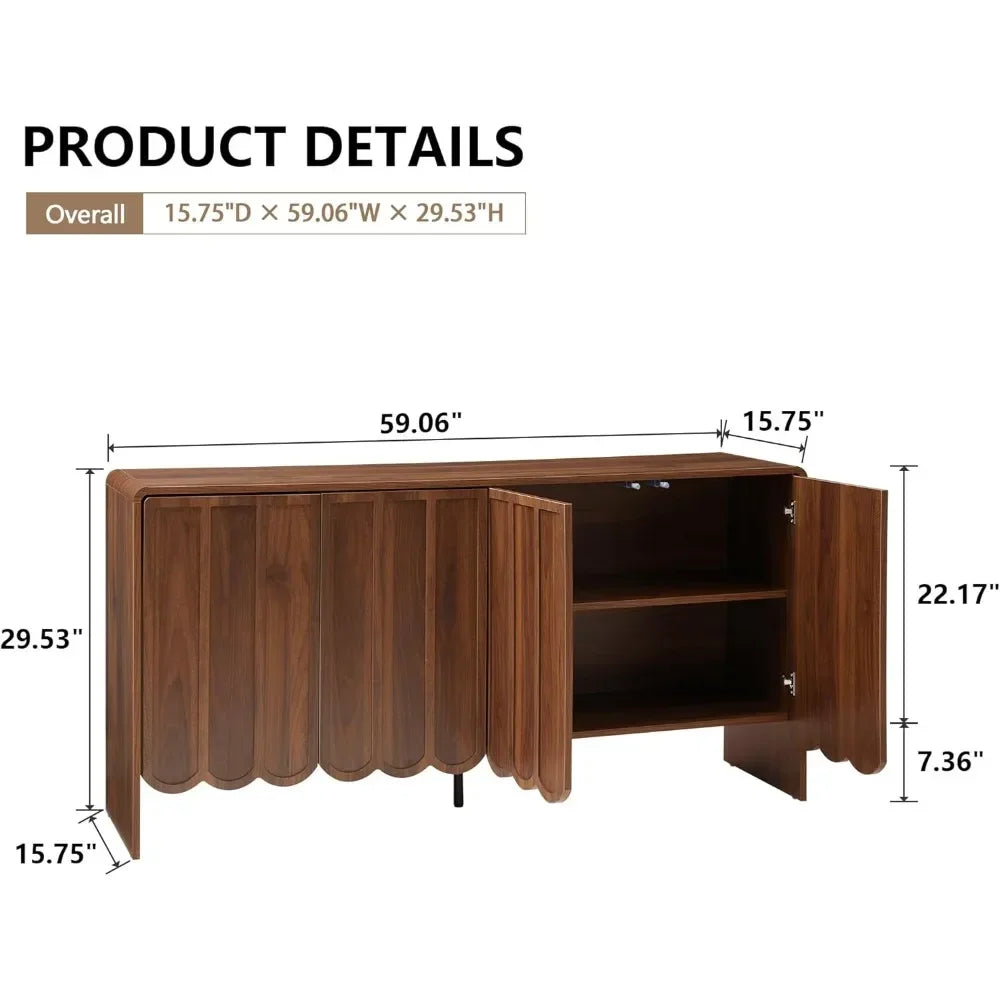 Sideboard Buffet Cabinet, Accent Storage Cabinet with 4 Doors, Farmhouse Wood Cabinet with Adjustable Shelves