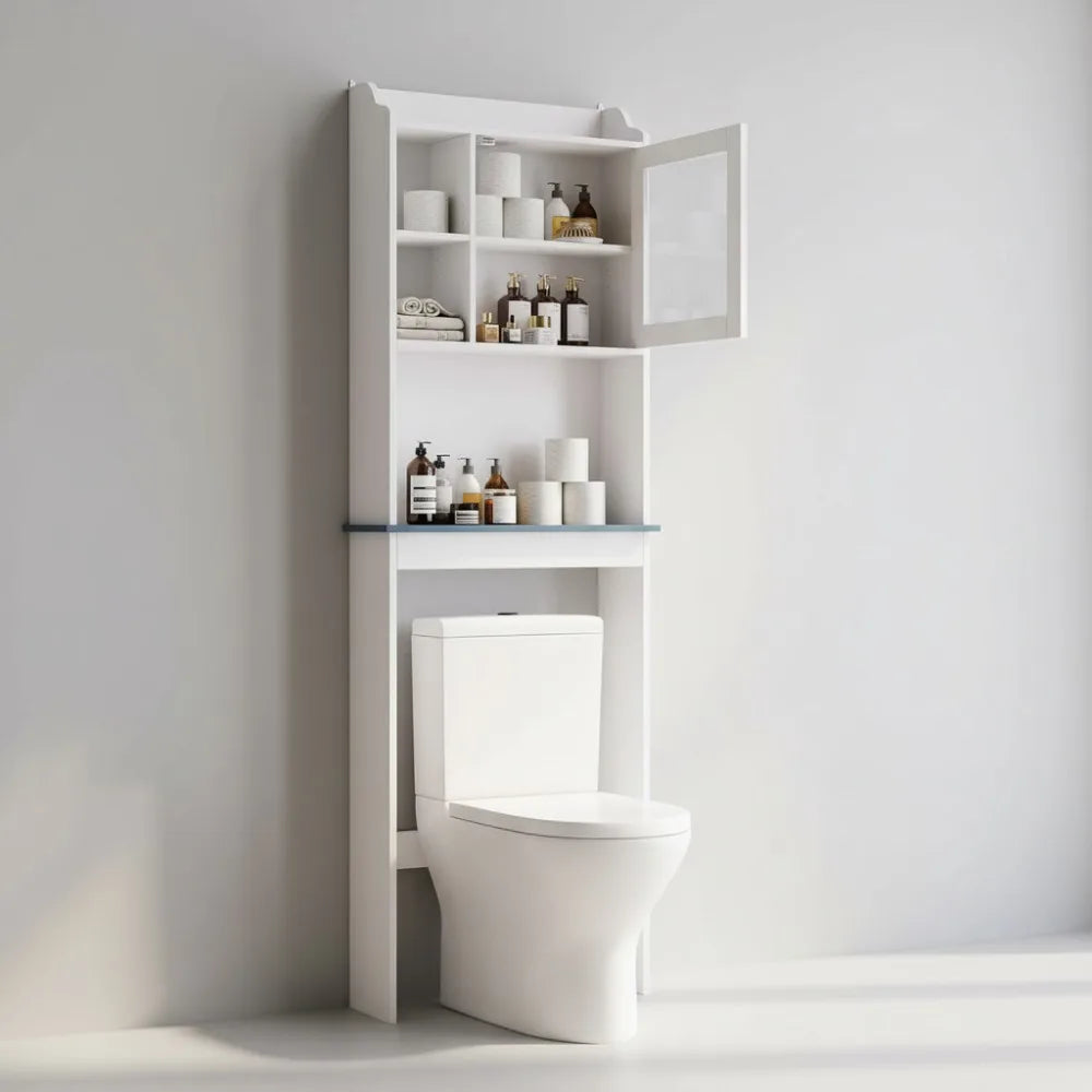 Over Toilet Storage Cabinet With Glass Door And Adjustable Shelves