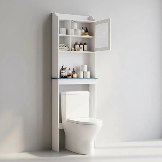 Over Toilet Storage Cabinet With Glass Door And Adjustable Shelves