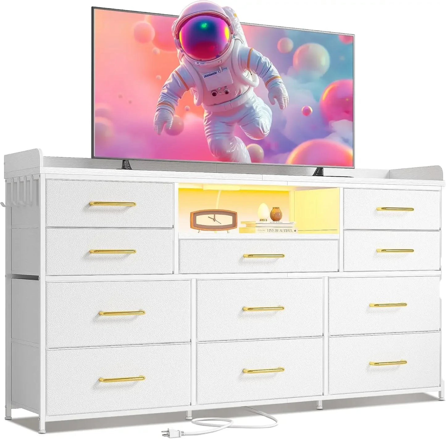XMSJ Dresser With 11 Drawers And LED TV Stand Shelves
