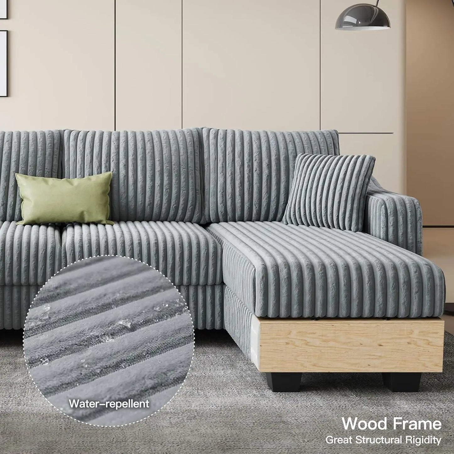 U Shape Reversible Sectional Sofa Ottoman Corduroy Living Room Set
