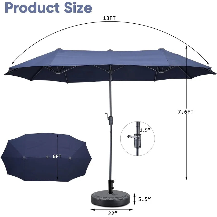 13Ft Large Patio Umbrella with Base Outdoor DoubleSided Market Extra Large Table Umbrella Easy Crank for Yard Poolside Deck Nav