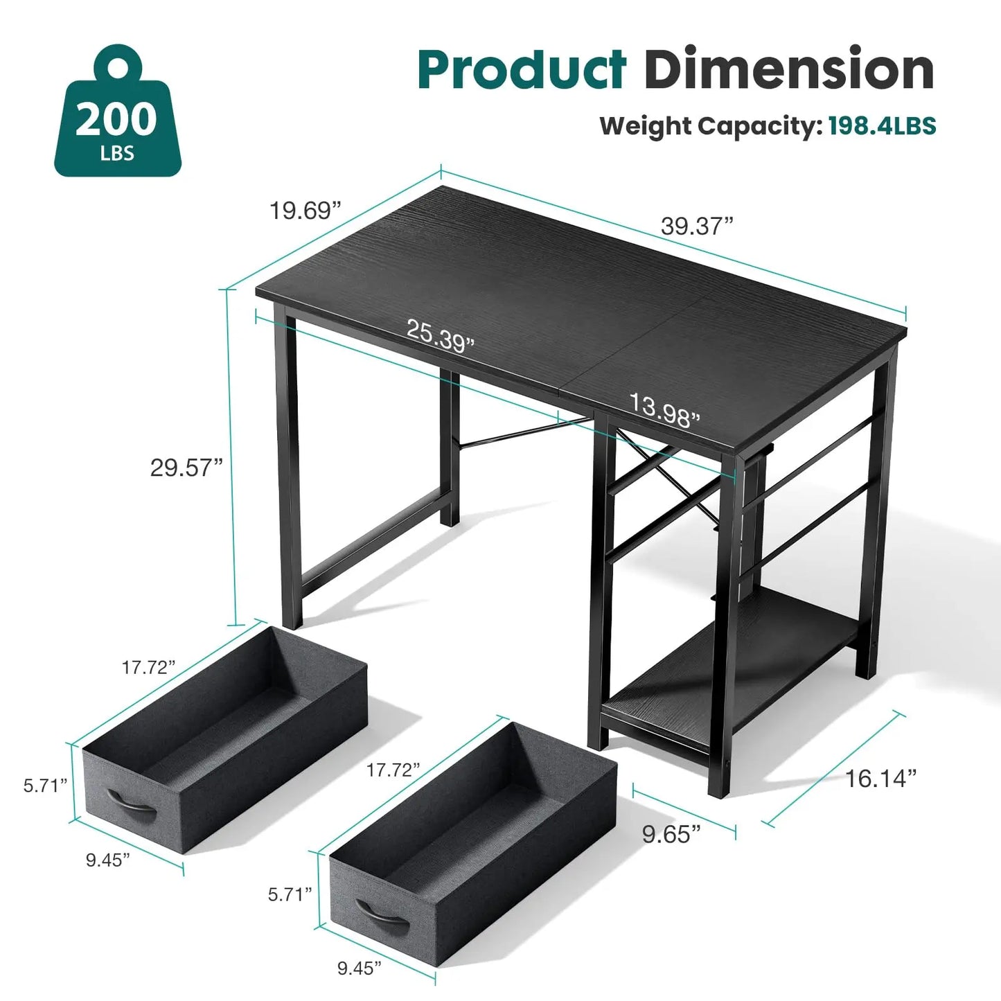 JHK 47 Inch Computer Desk With 2 Drawers For Study Office Gaming Wood Table Modern Work Desk