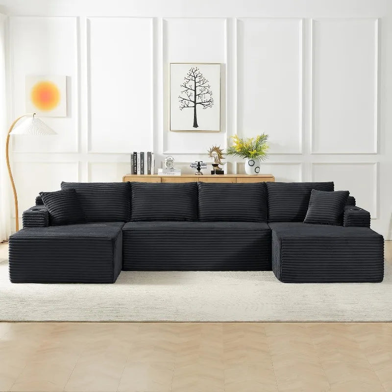 U Shaped Modular Sleeper Sofa Storage Pockets And Cup Holders