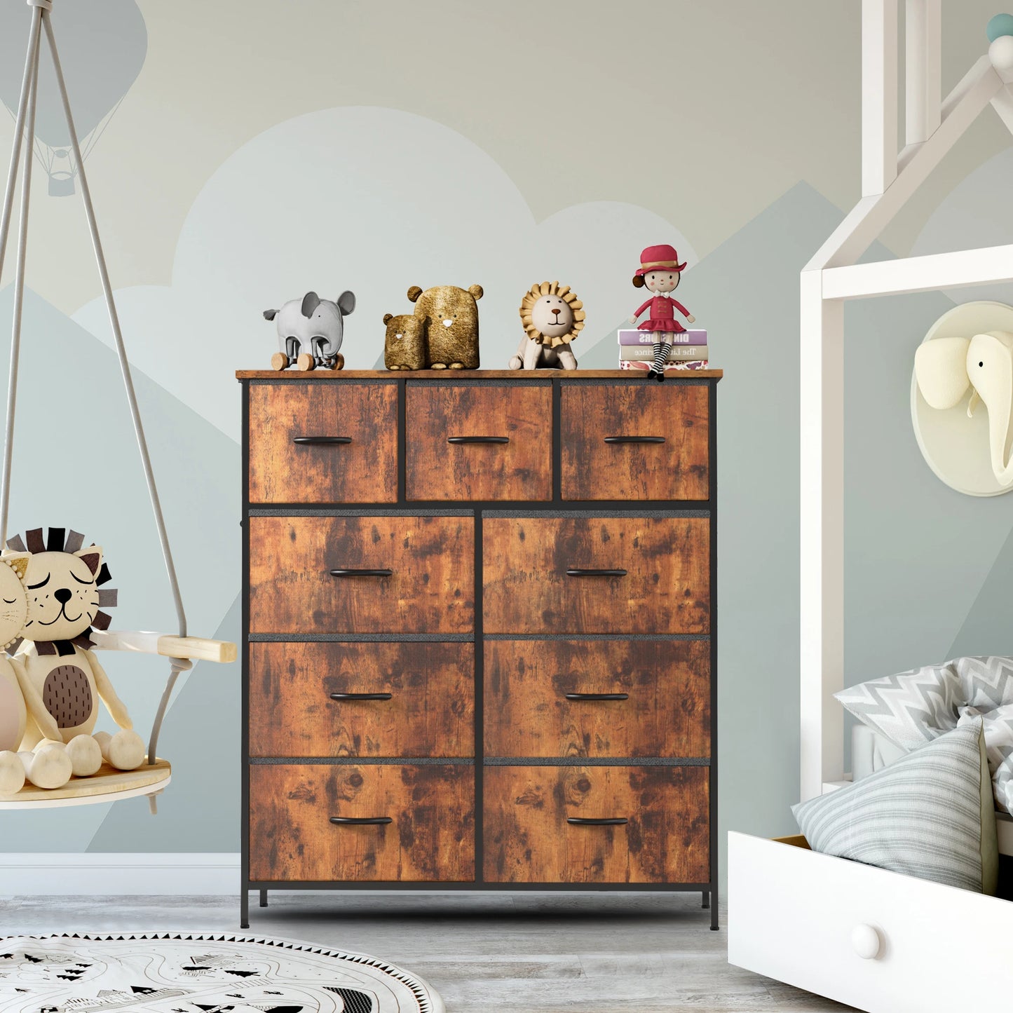 JHK Dresser With Nine Fabric Storage Drawers Wardrobe Organizer