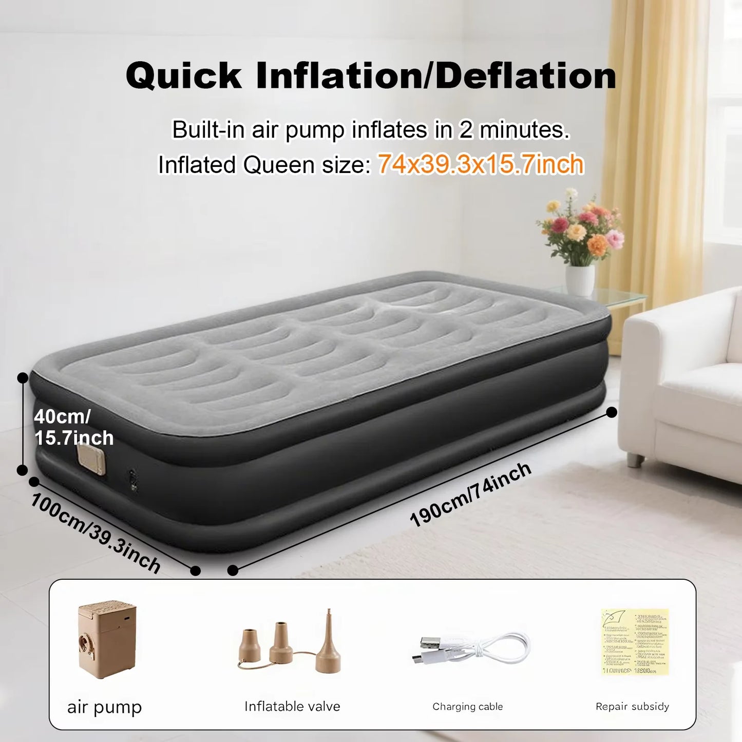 200x150x40cm Automatic Inflatable Mattress With Built In Pump For Camping And Home Indoor Outdoor Use
