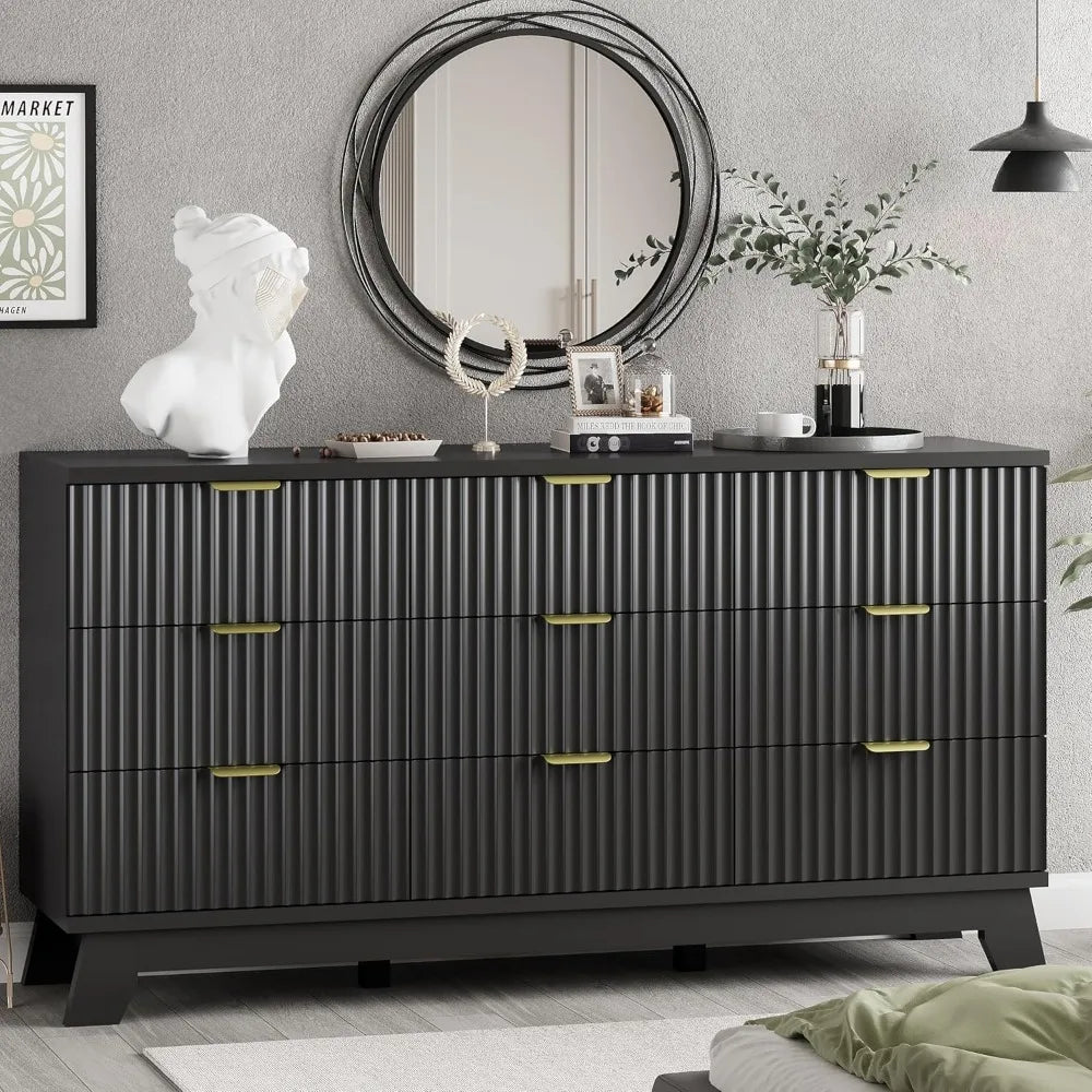 Fluted Dresser With Drawers Modern Wood Chest TV Stand