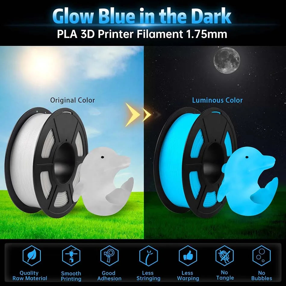 JAYO PLA Filament 1.75mm Glow in the Dark PETG 3D Printer Filament 1.1KG Neatly Wound Luminous 3D Printing Material For FDM