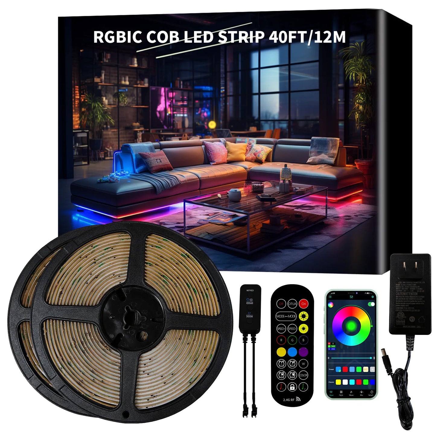 Bunacet RGBIC COB LED Strip With Smart Bluetooth App