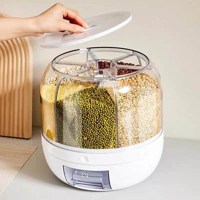 Hign-Concerned Rotating Rice Storage Containers With Lid