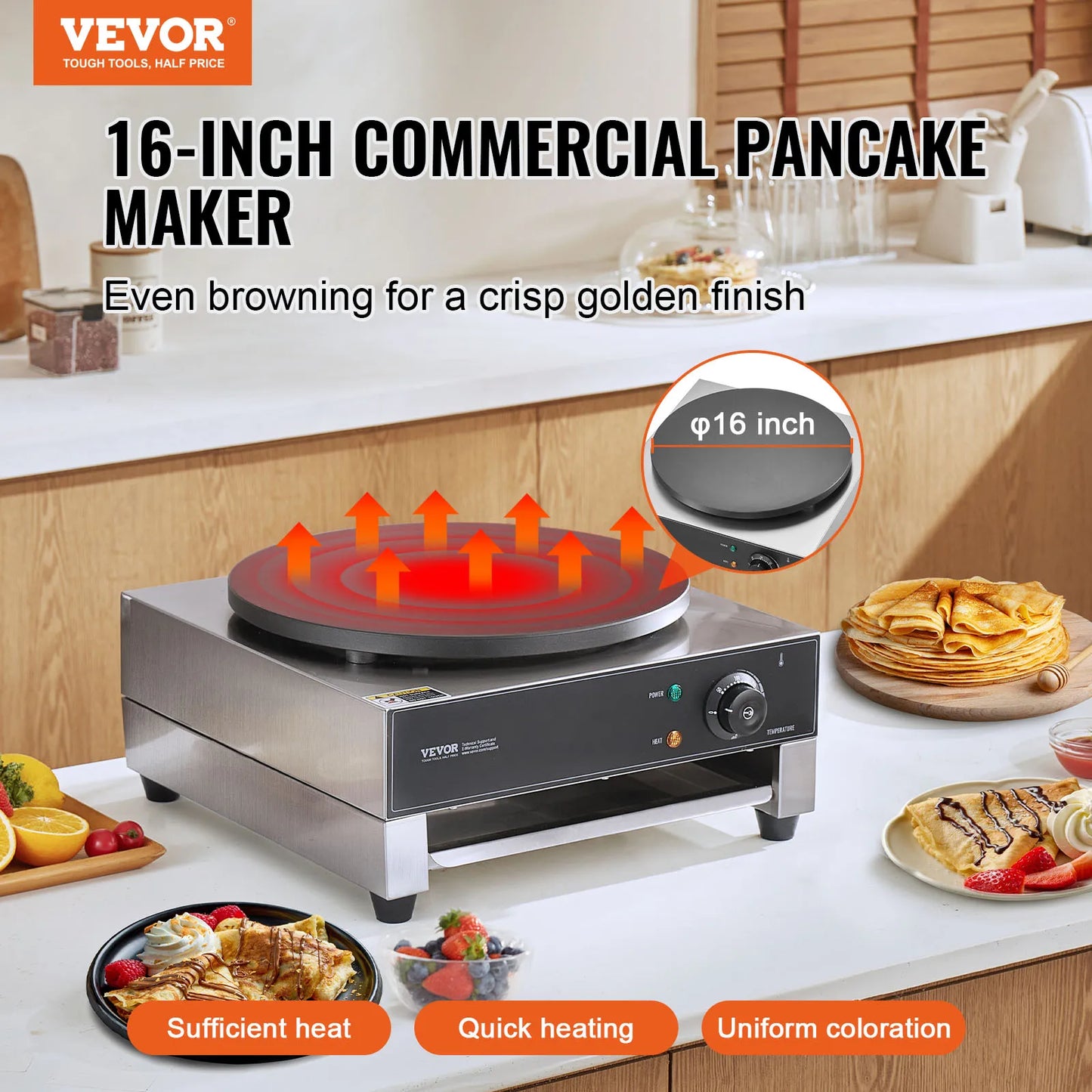 SucceBuy Electric Crepe Maker Nonstick Flat Plate Griddle