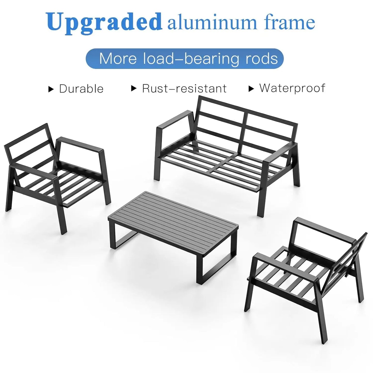 Aluminum Outdoor Patio Furniture 4 Piece Sectional Set Coffee Table