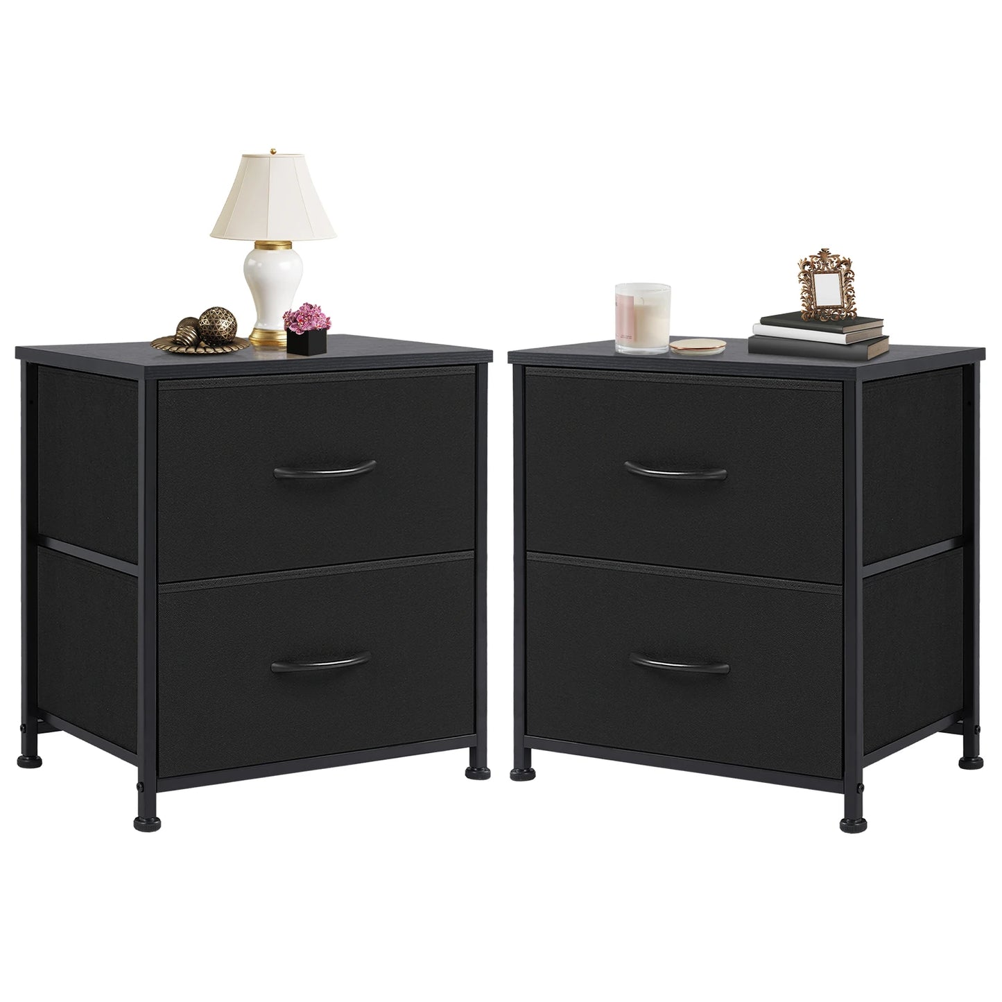 JHK Nightstand Bedside Table With Fabric Drawers For Bedroom