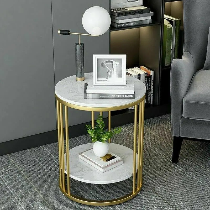 Wisfor 2 Tier Marble Round Side Table Jewelry Storage