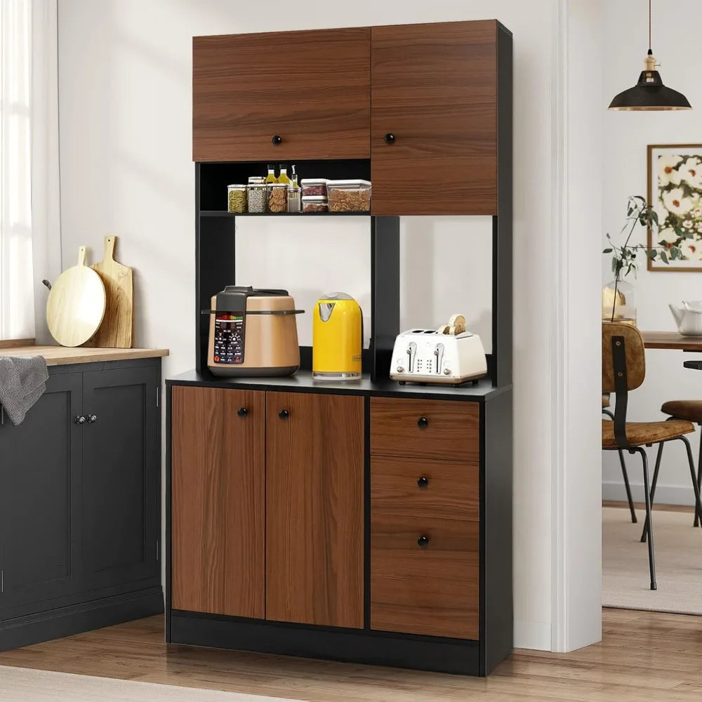 Kitchen Buffet Hutch Storage Cabinet With 3 Cabinets And Drawers