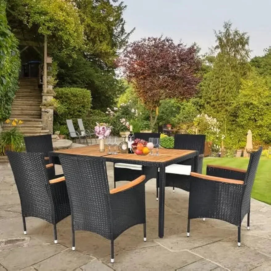 XMSJhignconcerned 7 Piece Patio Dining Set Wicker Table