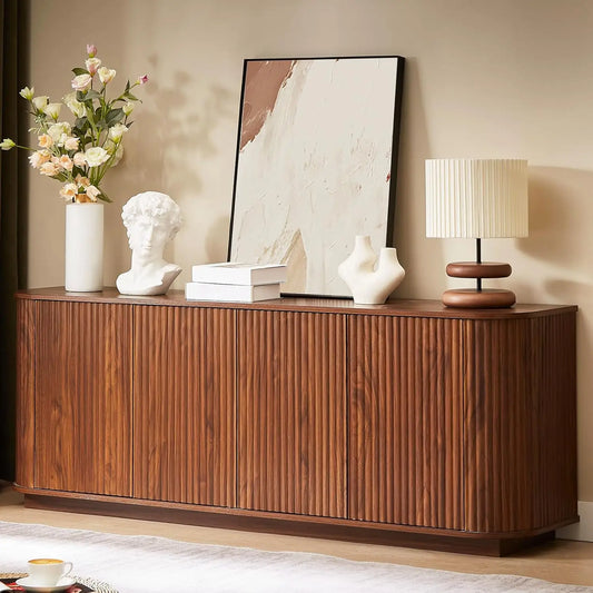 GUOHE Fluted Walnut Sideboard Buffet With Storage Cabinet