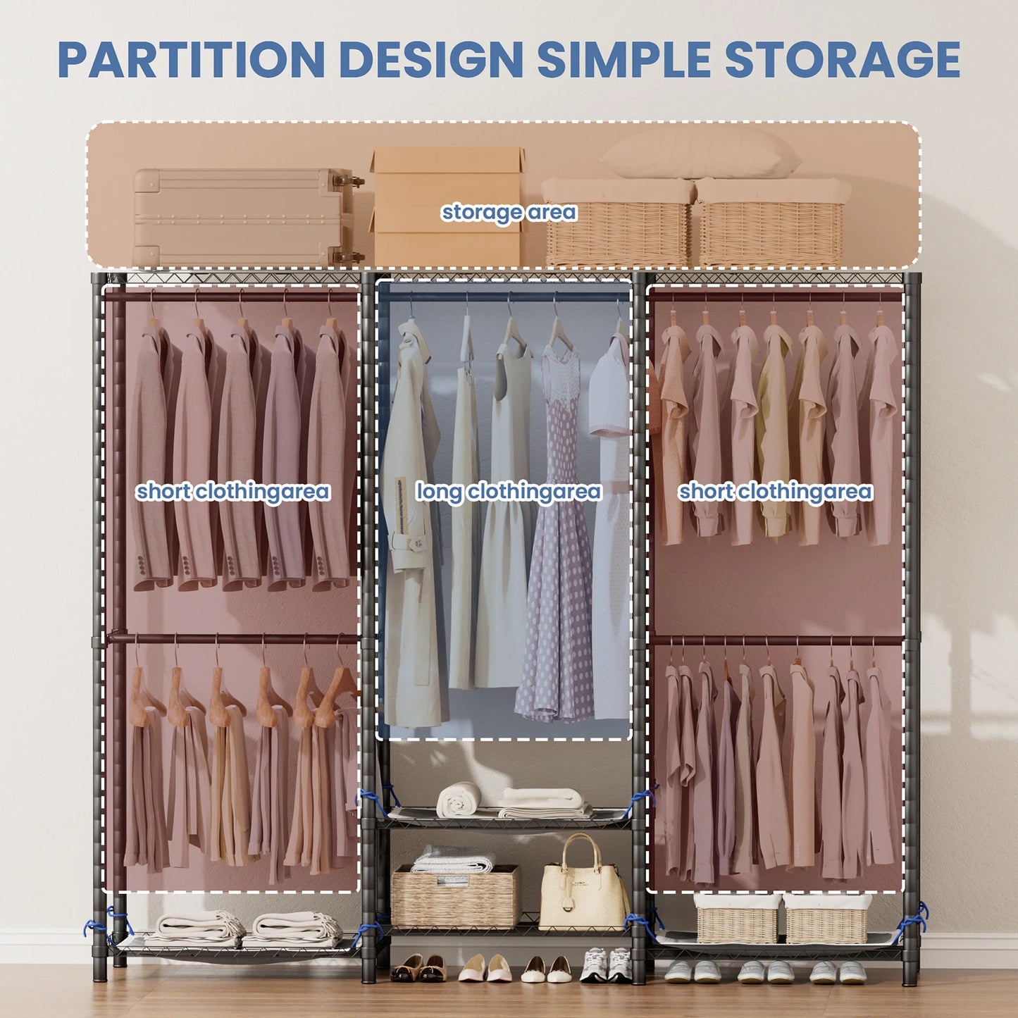 Heavy Duty Metal Clothes Rack Storage Organizer Freestanding Wardrobe 960 Lb
