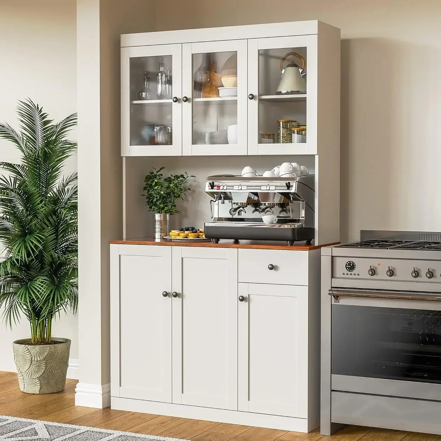 GUANGBAI Tall Kitchen Pantry Cabinet With Microwave Shelf