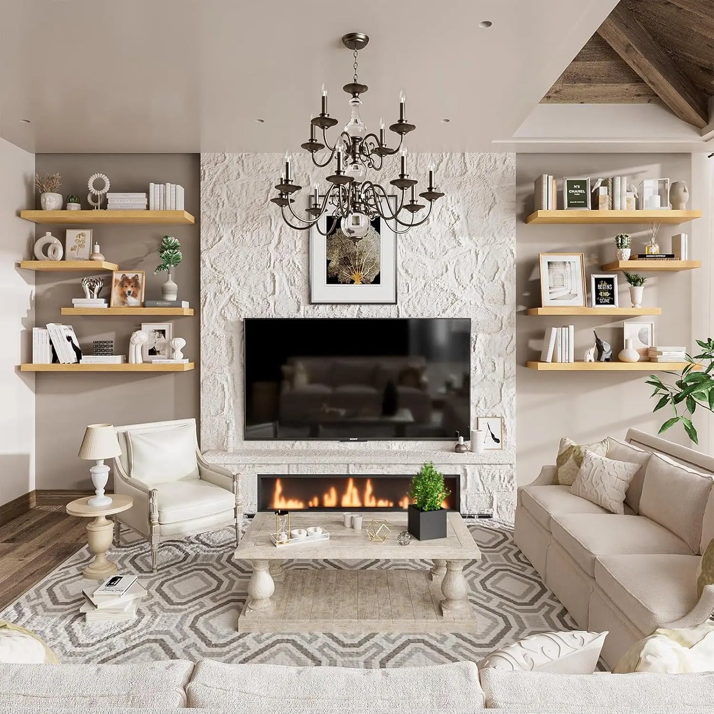 Oak Wood Floating Wall Shelves Set of 2